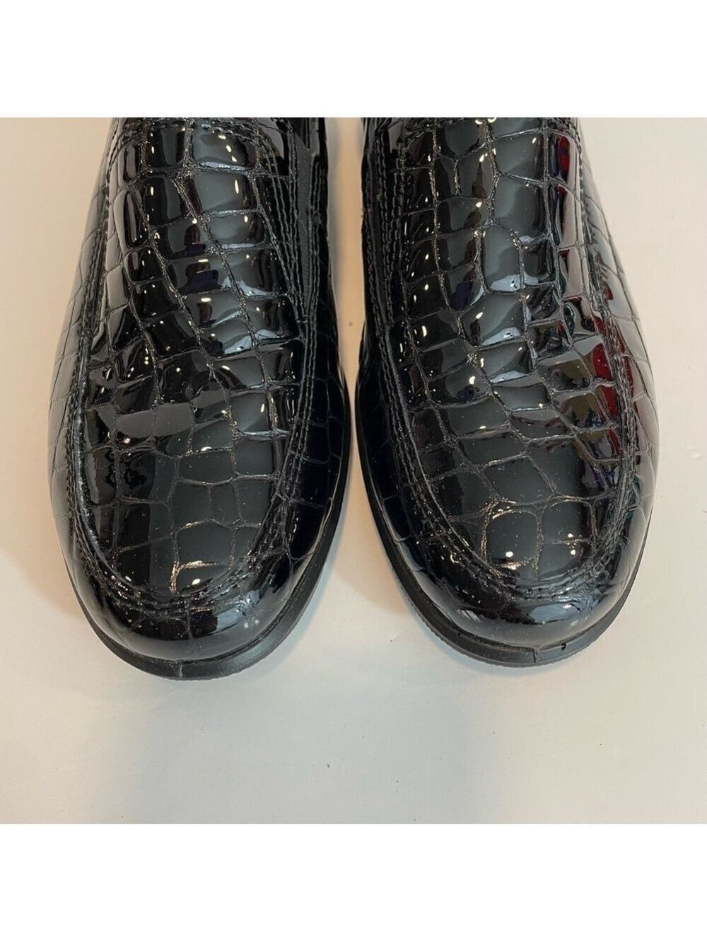 Ecco Felicia Leather Court Shoe Womens 5.5 Black Patent Croc Print Wedge EUC - Picture 4 of 13
